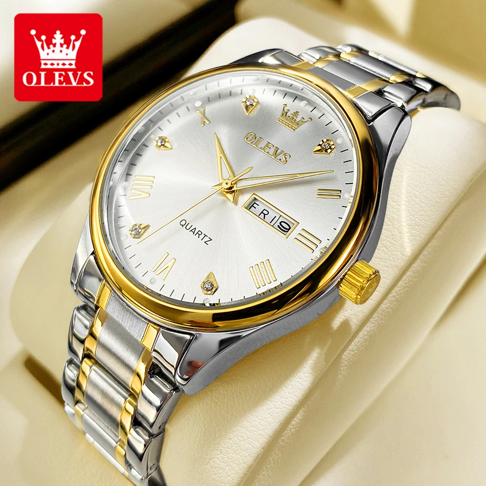 OLEVS fashion trend men's watches Weekly Calendar minimalist 30m waterproof quartz watch for man luminous genuine wristwatch
