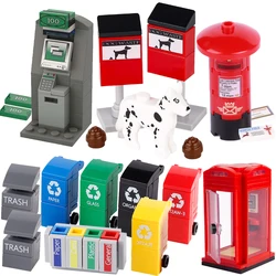 MOC Dog Wast Building Blocks Trash Can ATM Cash Point City Street View Postbox Telephone Booth Bricks Toys Kids Gift
