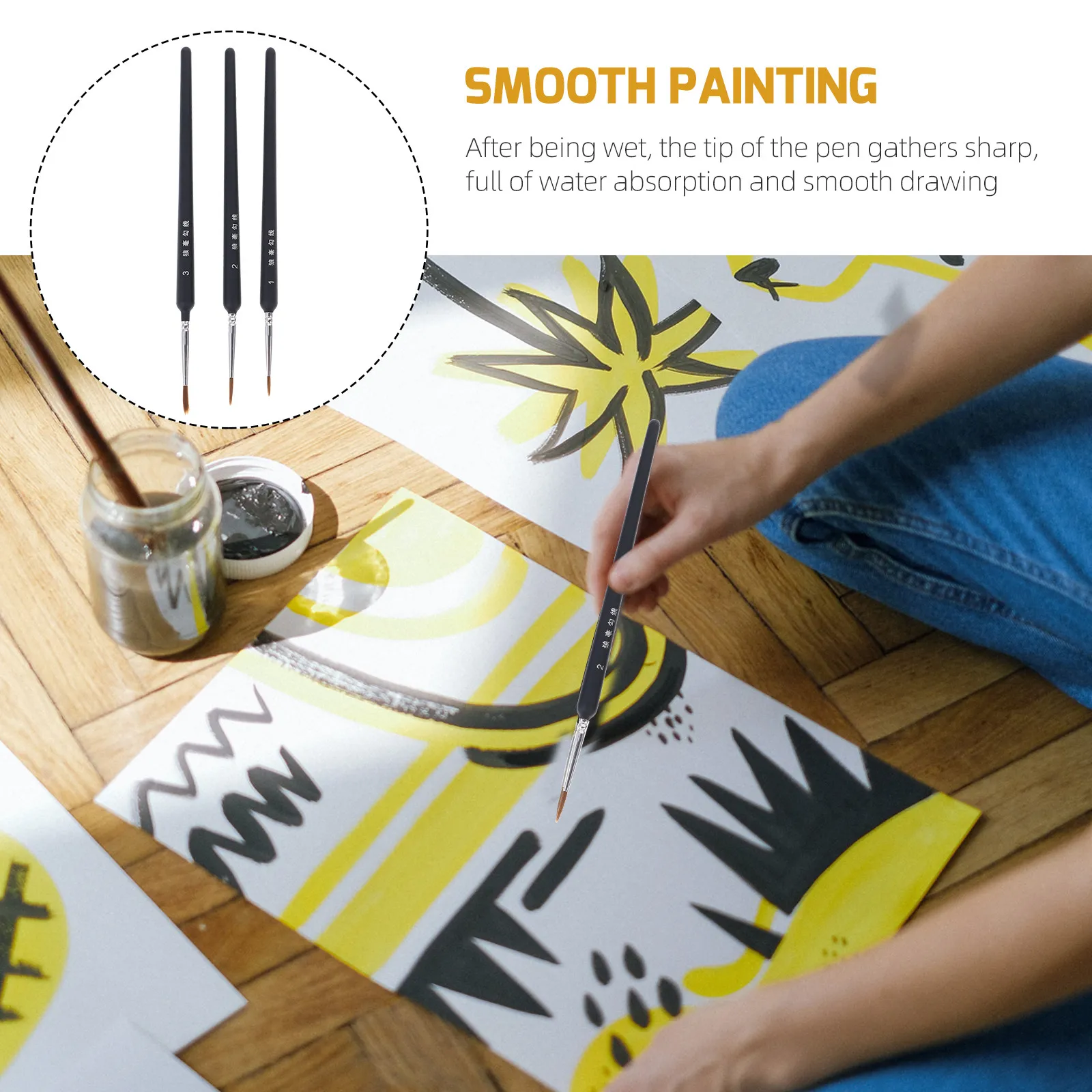3Pcs Wolf Hair Liner Brushes for Detailed Miniature Painting Acrylic Watercolor Oil Gouache Set Painting Wolf Hair