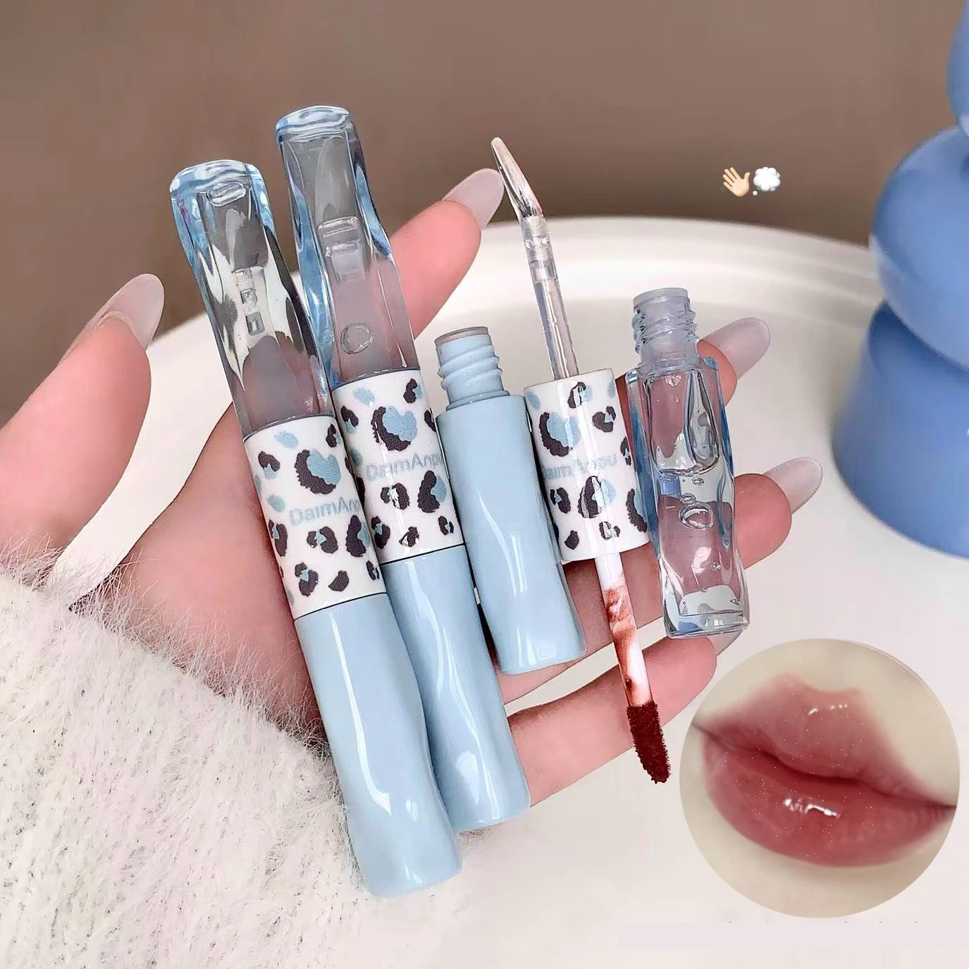 ماتي الشفاه الصقيل مرآة مزدوجة الرأس أحمر الشفاه ترطيب المياه لمعان معطف واق من المطر بلون الشفاه النفط غير عصا كوب كوريا الشفاه ماكياج #2