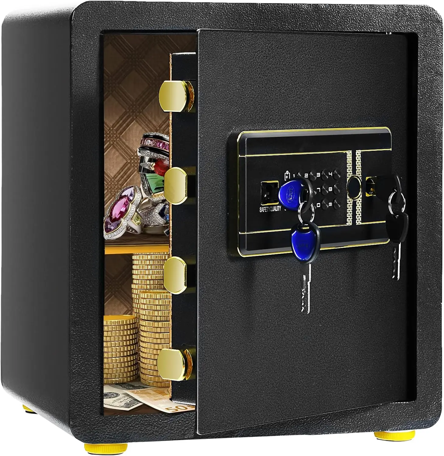 Caja fuerte electrónica con cerradura de combinación, caja fuerte de pared ignífuga para muebles con estante extraíble y sistema de alarma sensible, 45l