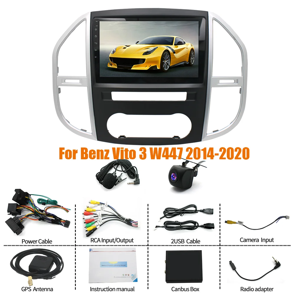 Image of Android 15 Autoradio 10 Zoll Stereo-Player für Benz Vito 3 W447 2014-2020 4+64G mit CarPlay Android Auto GPS-Navigation Bluetooth WLAN FM/RDS SWC Mirror Link Split Screen + AHD Rückfahrkamera Mikrofon