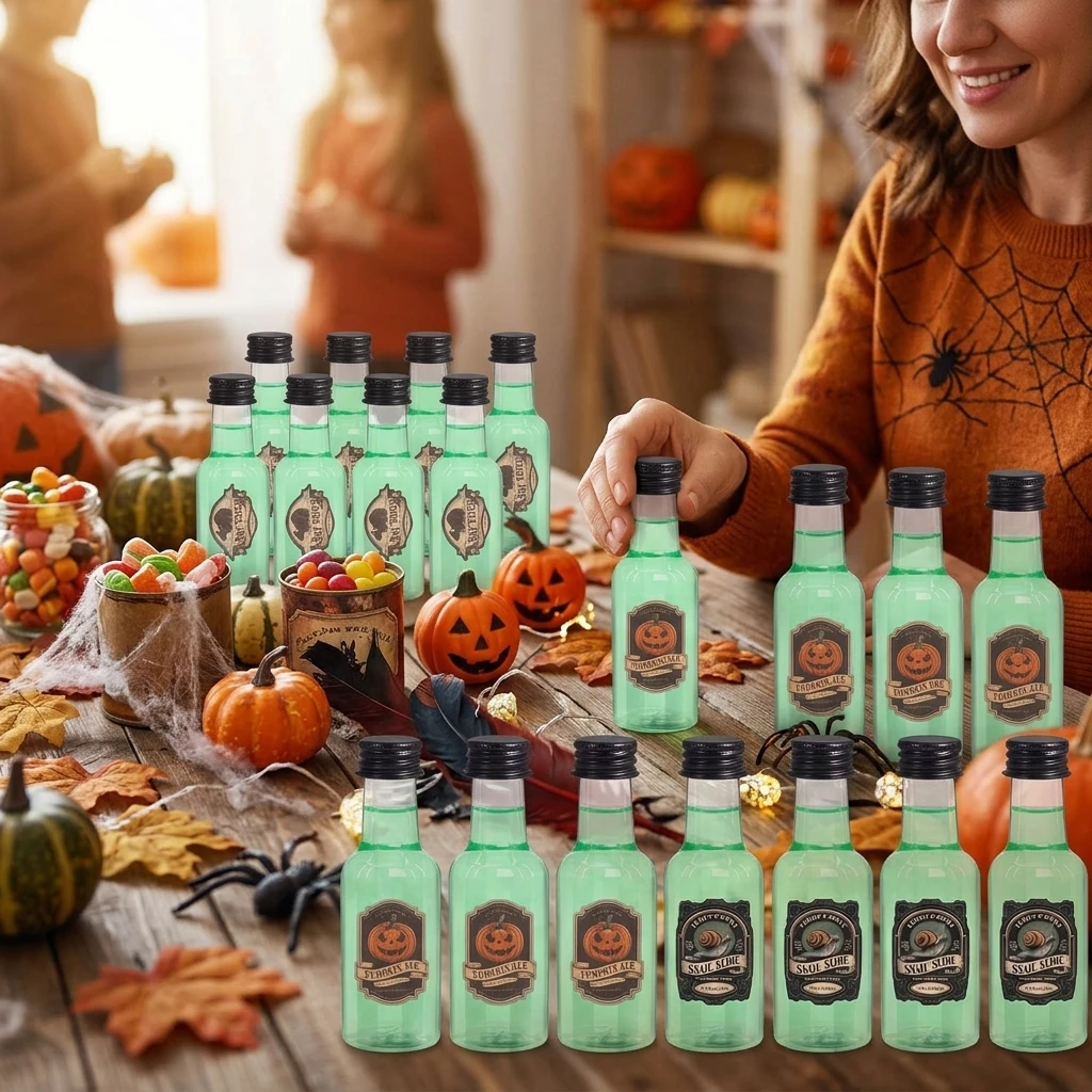 31pcs Halloween Drink Bottles with Caps and Labels,for Party Decorations,Halloween Party Favor,Birthday Party Favors Party Gifts