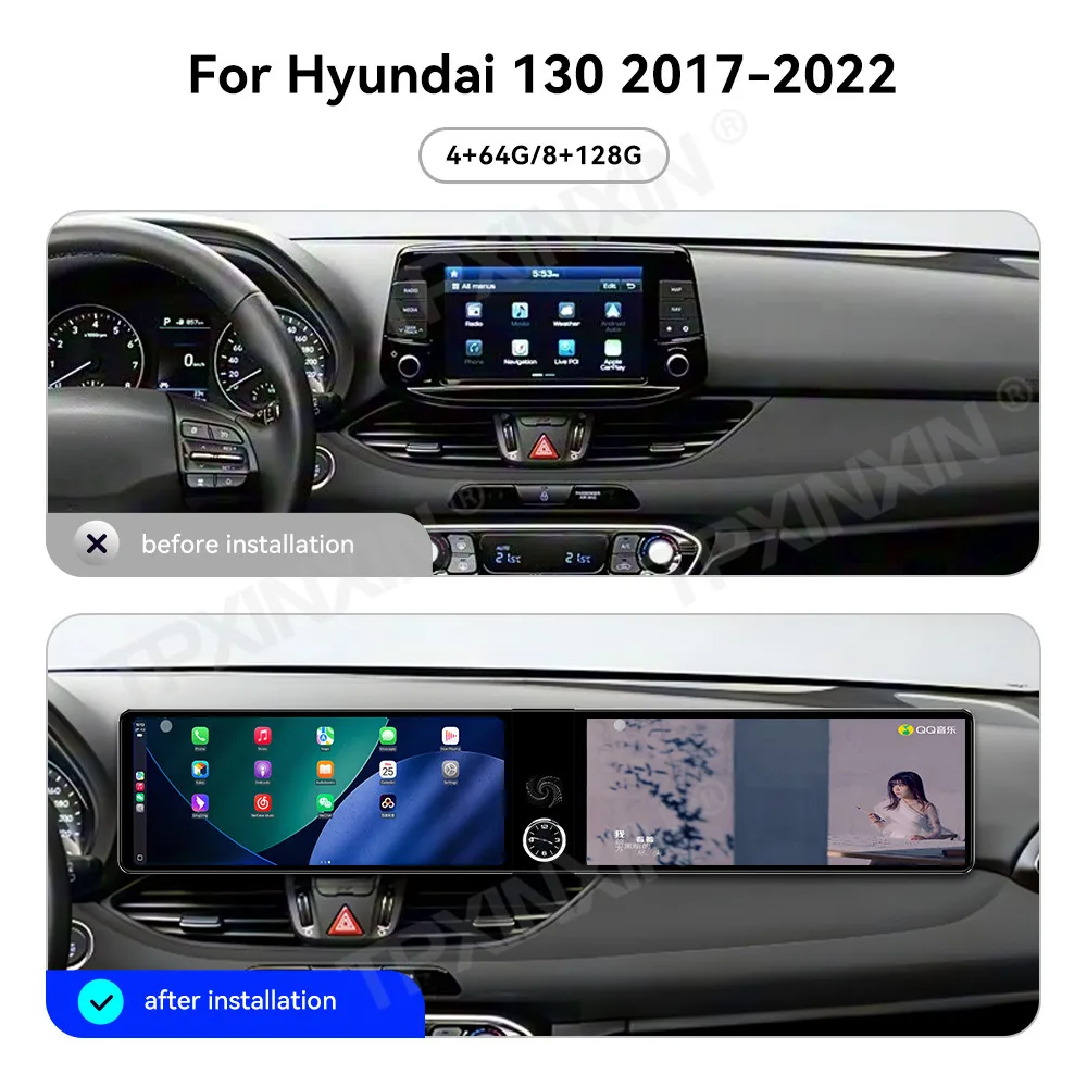 ヒュンダイi30 2017-2022用デュアル12.3インチカーラジオ、Android 13、CarPlay、GPSナビゲーション、マルチメディアプレーヤー、HDスクリーン、ヘッドユニット、オート