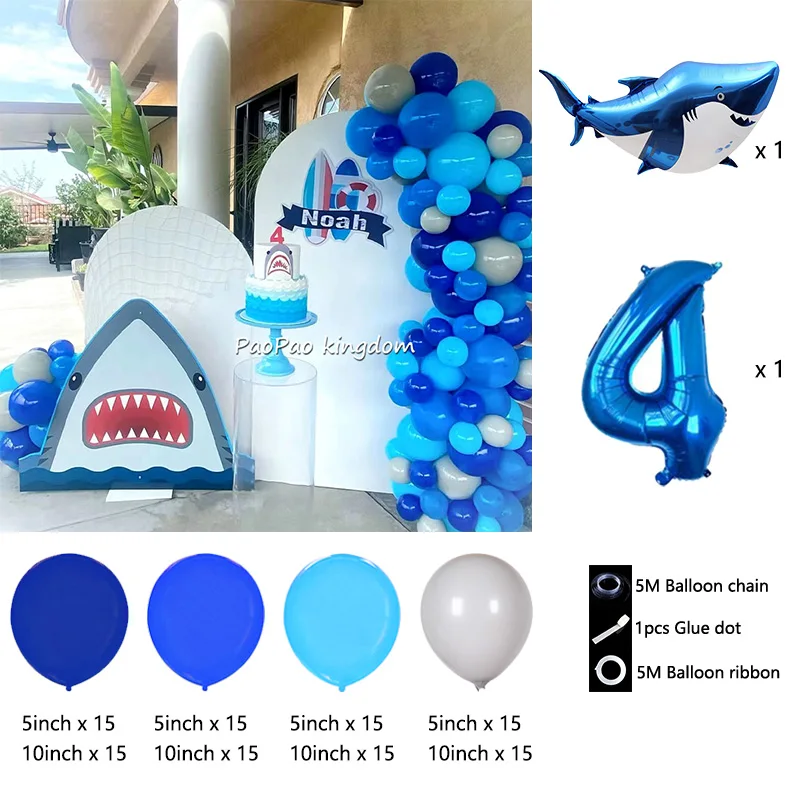 Ocean themed shark dolphin aluminum film arched balloon chain children's birthday party decoration scene view 5