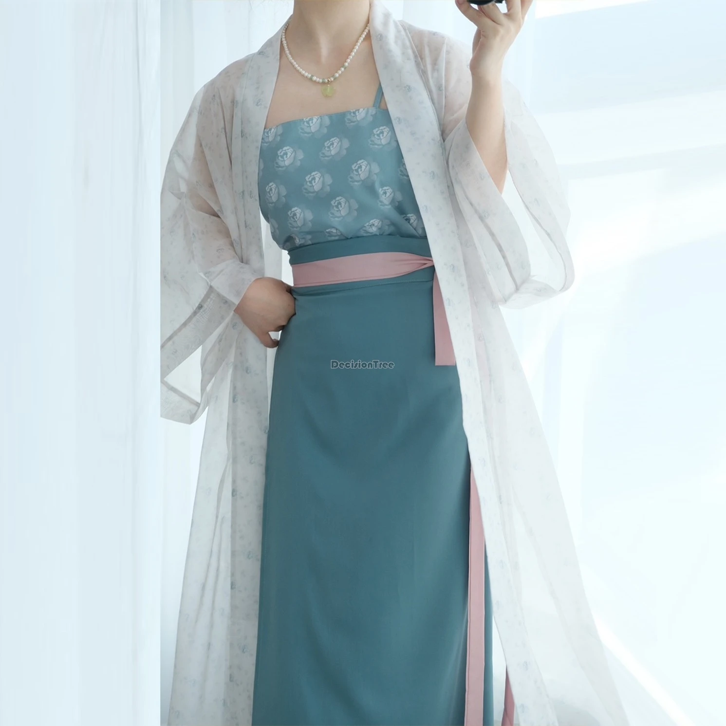 2025 chinese ancient song dynasty hanfu new spring summer women long spiral skirt coat vest three piece retro hanfu set w1014