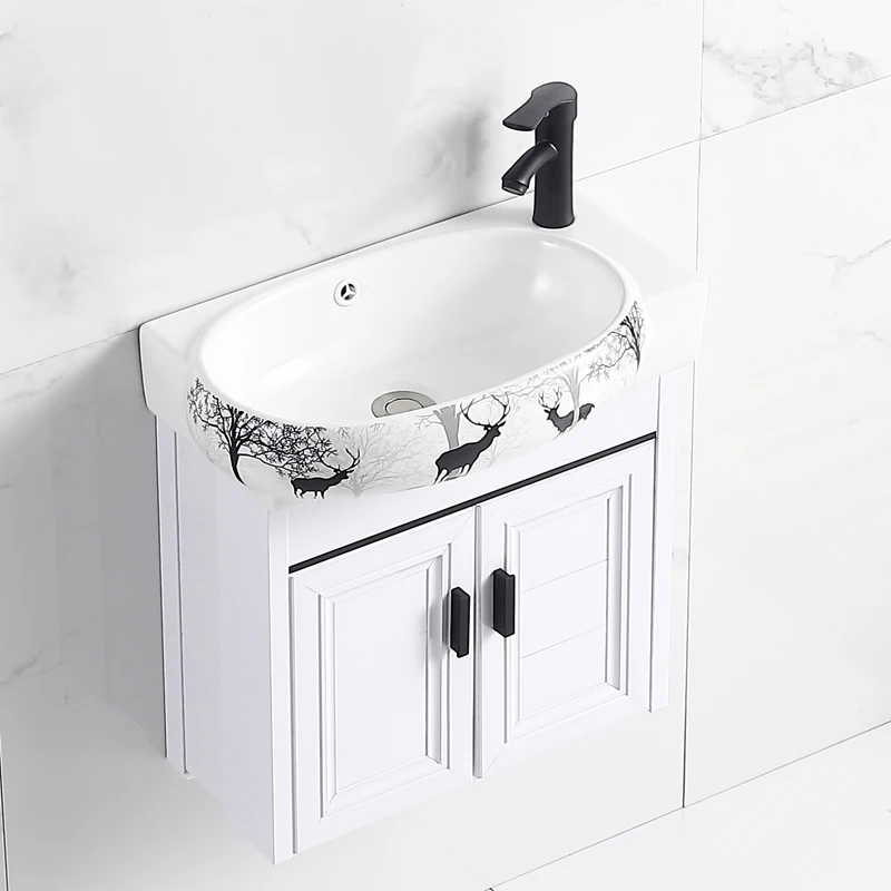 Small Size Space Aluminum Bathroom Cabinet Toilet Mini Washbasin Cabinet Combination Washbasin Balcony Hanging Cabinet Washstand