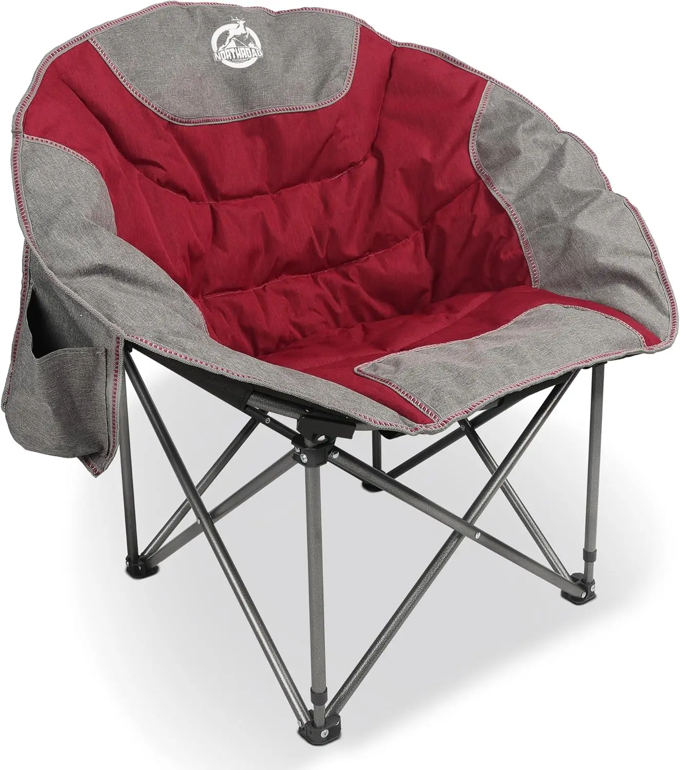 

Folding Camping Moon Chair, Padded Round Chair with Cup Holder, Supports 300 lbs, Red