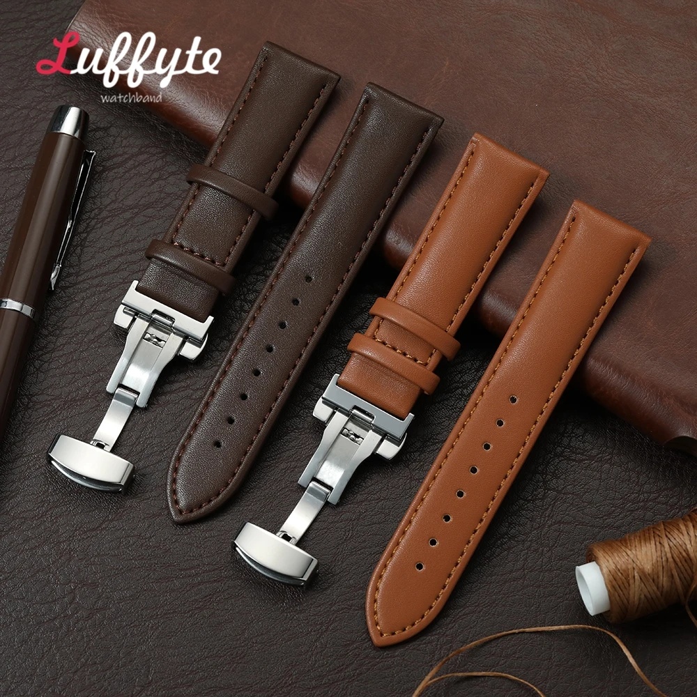 Business-Armband aus Kunstleder für Herren, 18 mm, 20 mm, 22 mm, 24 mm, universelles Ersatz-Uhrenarmband mit Schmetterlingsverschluss