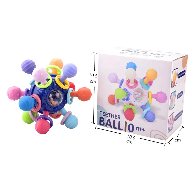 Sonajero de bola de dedo de Manhattan infantil, bola de átomo, mordedor giratorio, juguete de dentición, bola de Gel suave