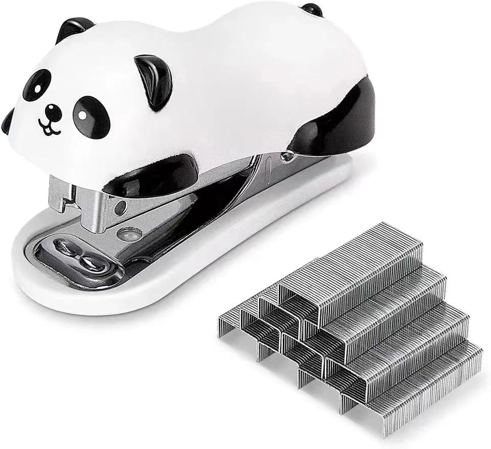 Mini Cute Panda Desktop Stapler, Office Stapler, 12 Sheet Capacity, Includes Built-in Remover & 1000PCS No.10