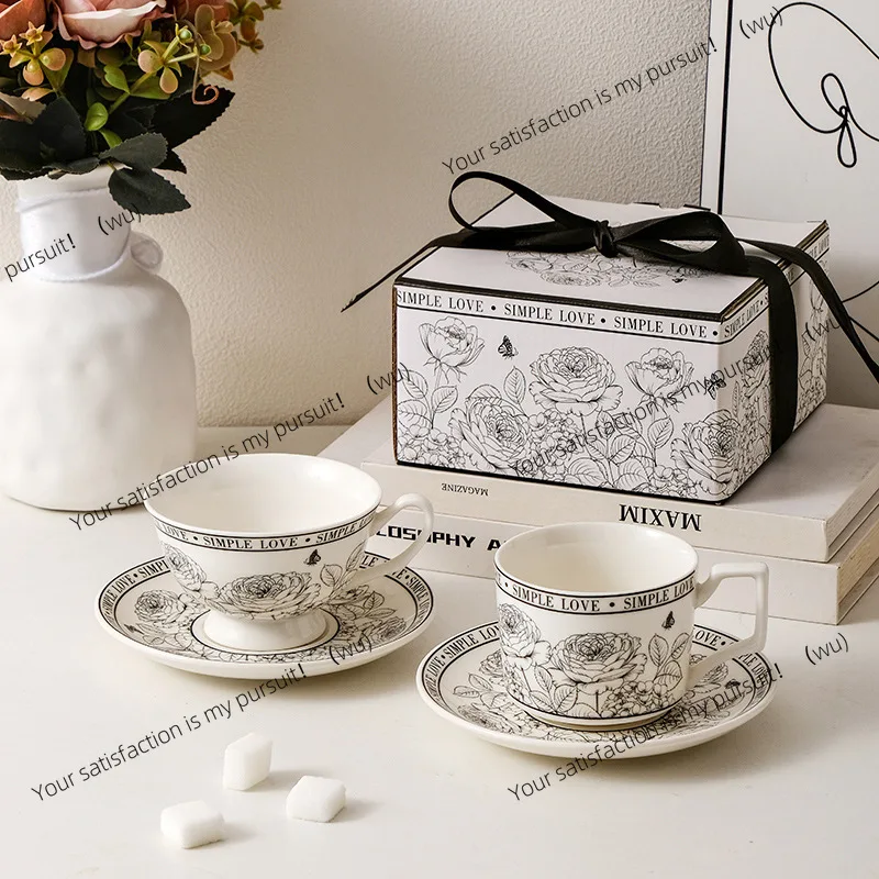 French retro coffee cup saucer rose garden high-value afternoon tea milk mug gift box set souvenir