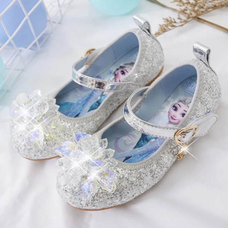 Disney Princess Crystal Shoes New Girls Single Shoes Frozen Aisha Sophia Rhinestones Shoes Performance Party Shoes