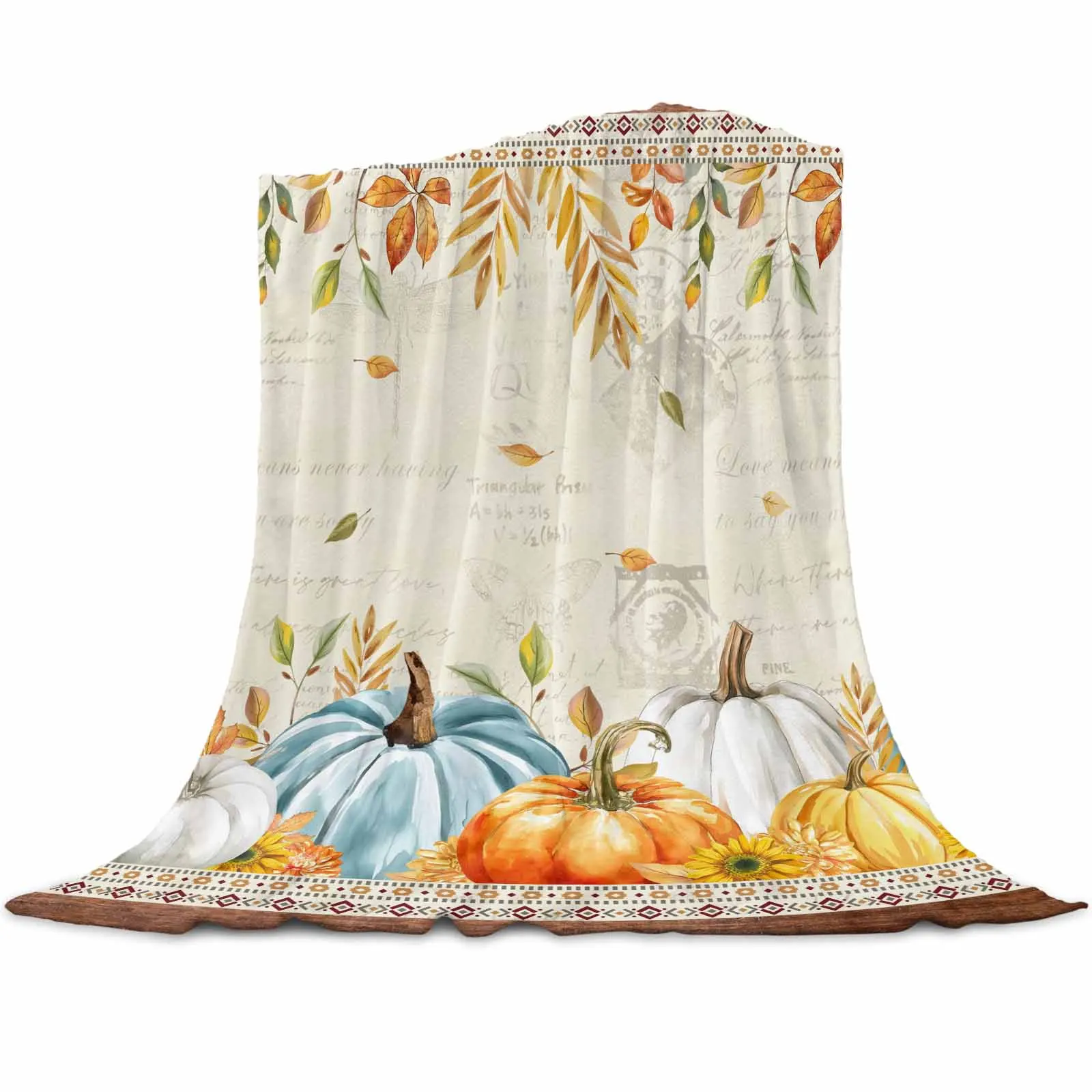 

Southwest Wind Pumpkin Leaves Throws Blankets for Sofa Bed Winter Soft Plush Warm Sofa Throw Blanket Holiday Gifts