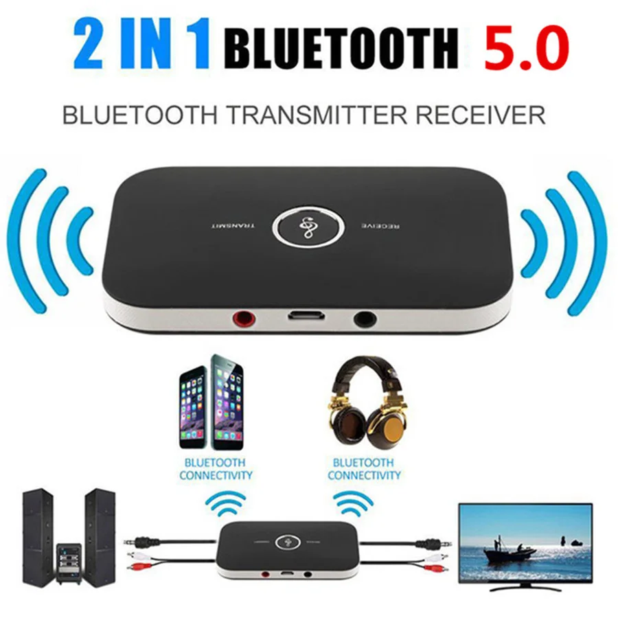 

Hot 2 In 1 Bluetooth Audio Transmitter Receiver 3.5mm Jack RCA Stereo Music Wireless Adapter For Car Headphone Speaker TV PC
