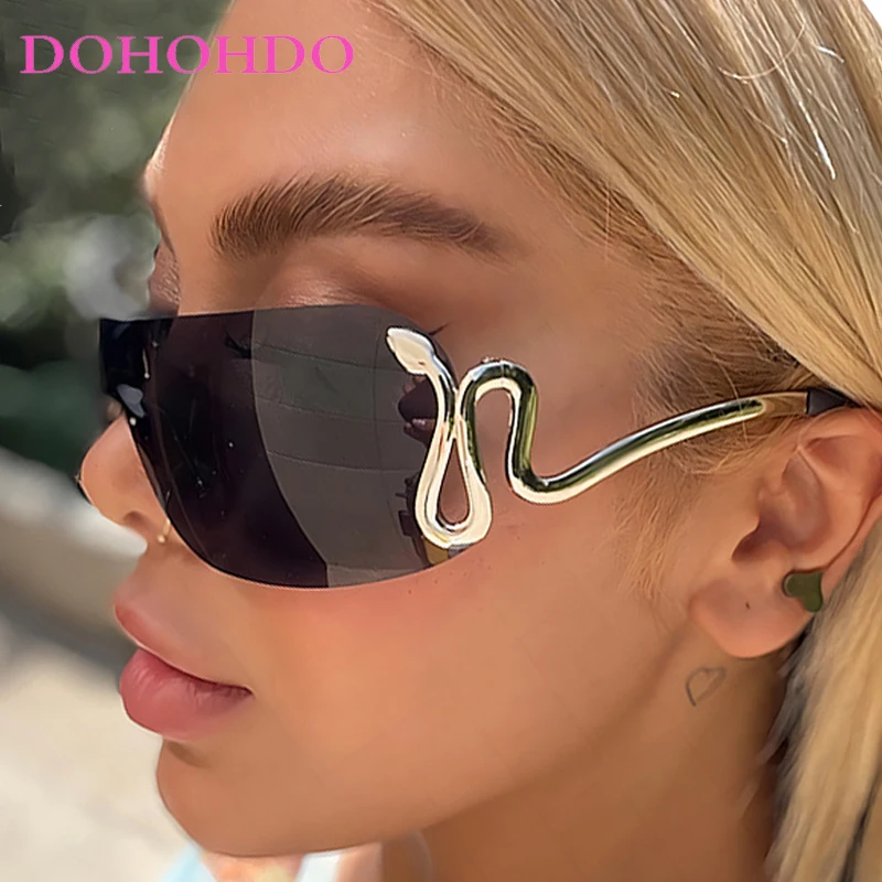 

Trend Luxury Brand Designer Metal Rimless Punk One Piece Sunglasses Women Men Fashion Vintage Outdoors Travel Sunglasses UV400