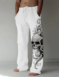 Thrilling Skull Eyes Printed Basic Casual Loose Pants For Men's New Summer Beach Travel Personalized Straight Leg Pants WR6