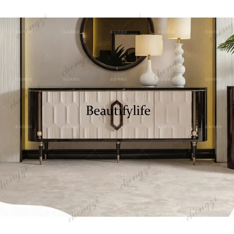 D178 American light luxury paint dining side cabinet, high-end living room storage cabinet, solid wood engraving entrance cabine
