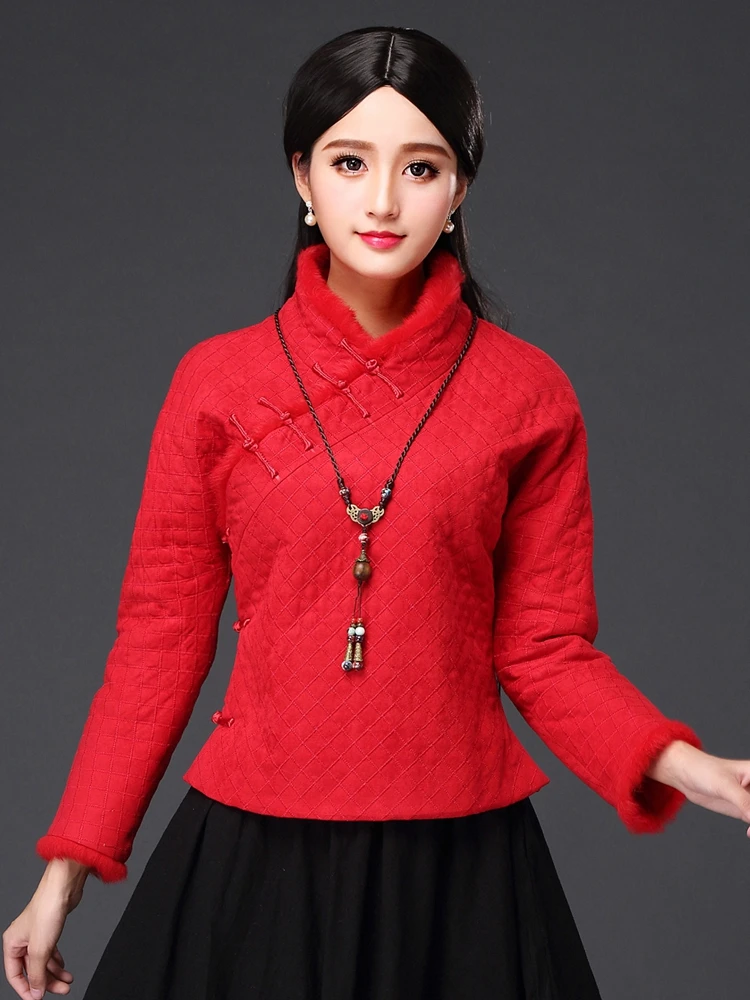 

Retro Chinese Sle ort Cotton Jaet Women's Fro Coat Button Design Slim Fit Midlife Mom Tang Suit Thiened Winter Coat
