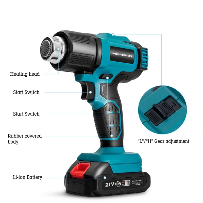 

1 Set of Cordless Hot Air Gun Welding Hot Air Blower Without Battery Compatible Makita 3 Nozzles Temperature Up To 500°C