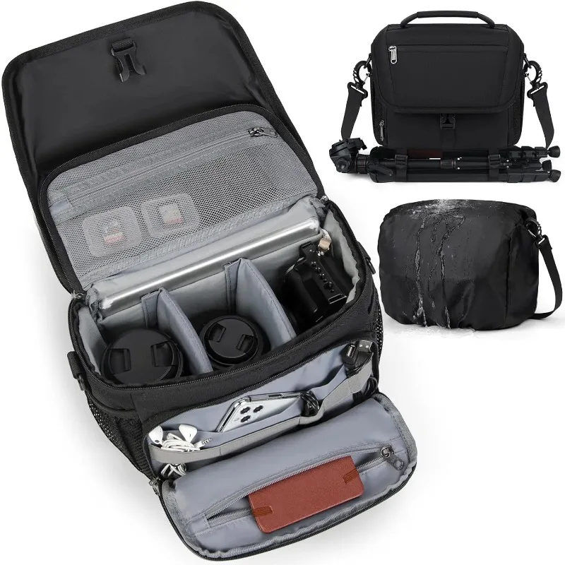 

Camera Bag, DSLR/SLR/Mirrorless Camera Case with Tripod Holder Waterproof Camera Sling Bag Crossbody Camera Bags with Rain Cover