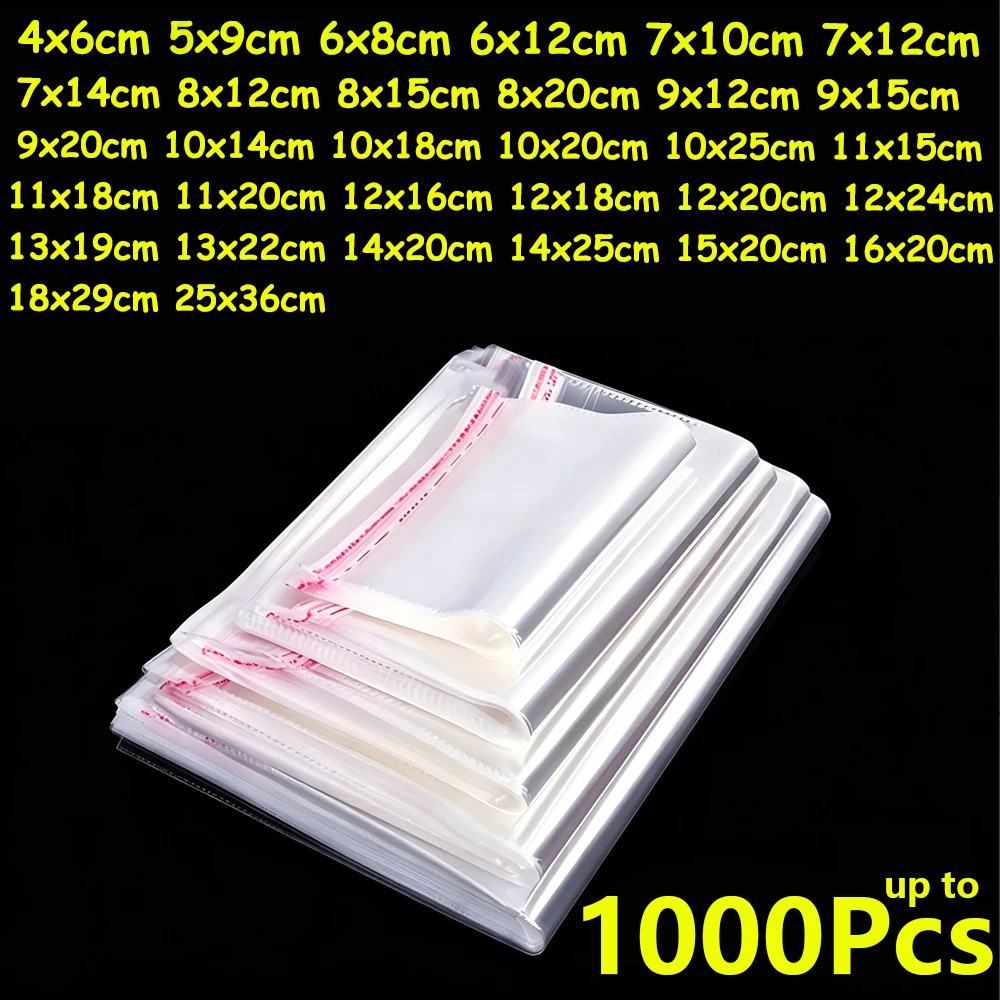 100–1000 Stück OPP selbstklebende transparente Plastiktüten für Kleidung, Schmuck, Geschenke, Kekse, Süßigkeiten, Verpackung, Versiegelung, Zellophanbeutel