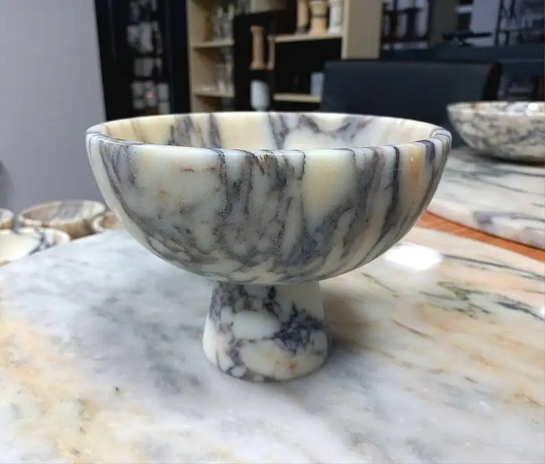 Imagem -02 - Calacatta Marble Serving Bowl Pedestal de Mármore Curvo Bowl Home Presentes 20cm Natural