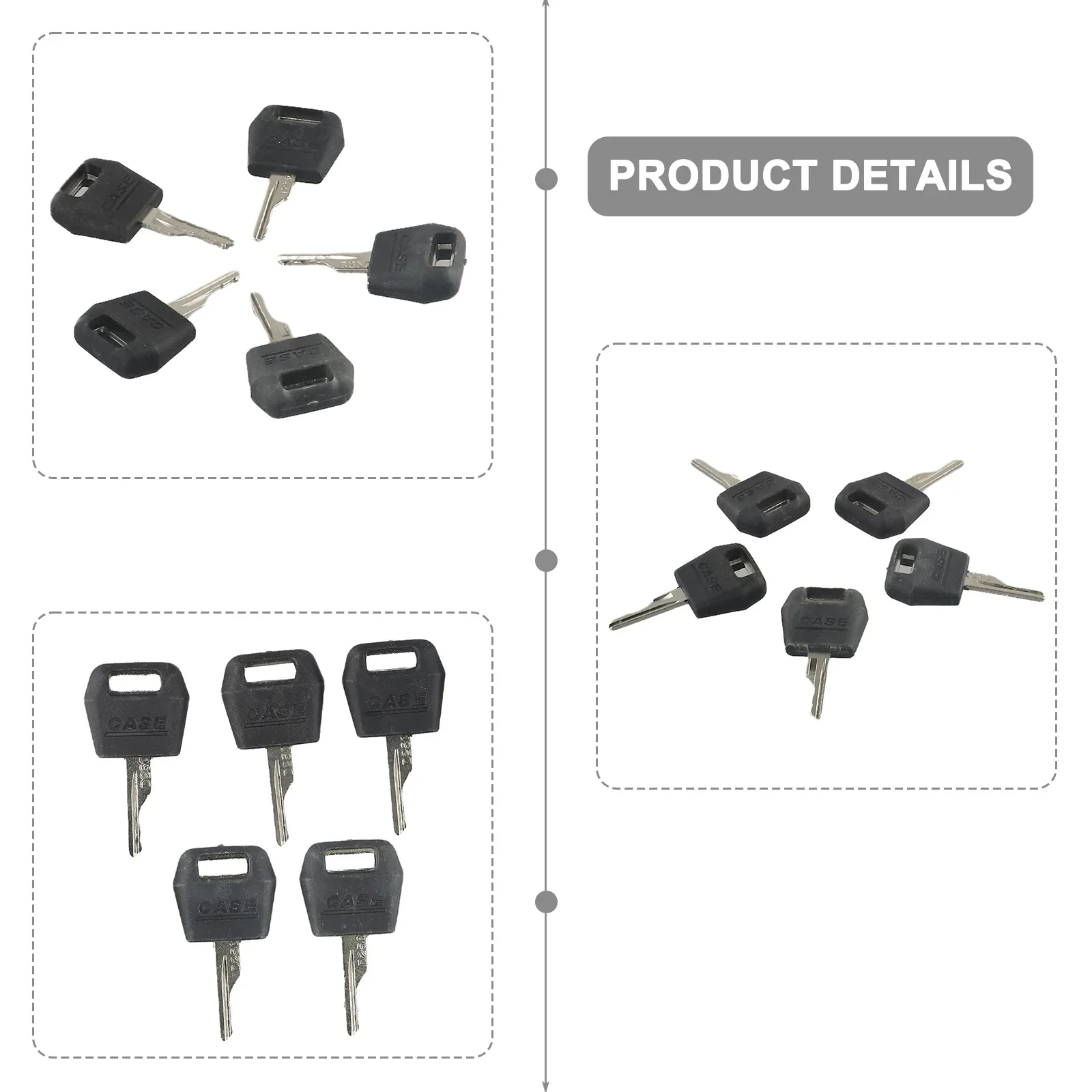 Pack of 5 Ignition Keys for Various For Case Equipment Models Including Skid Steer Loaders and Crawler Tractors