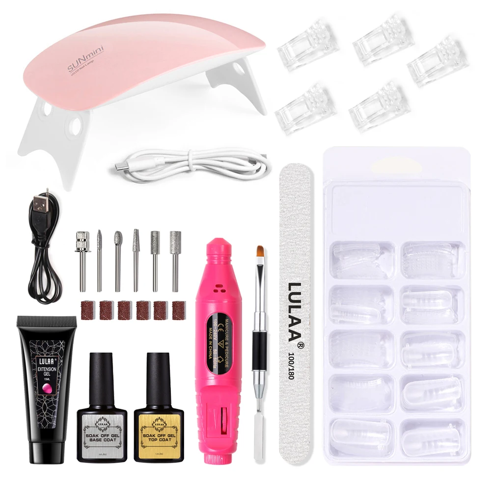 CNHIDS 15ml Extension Nail Gel Set Manicure Set With 6W UV Lamp Finger Extend Mold Nail Kit Nail Art Quick Extension Tool Kit