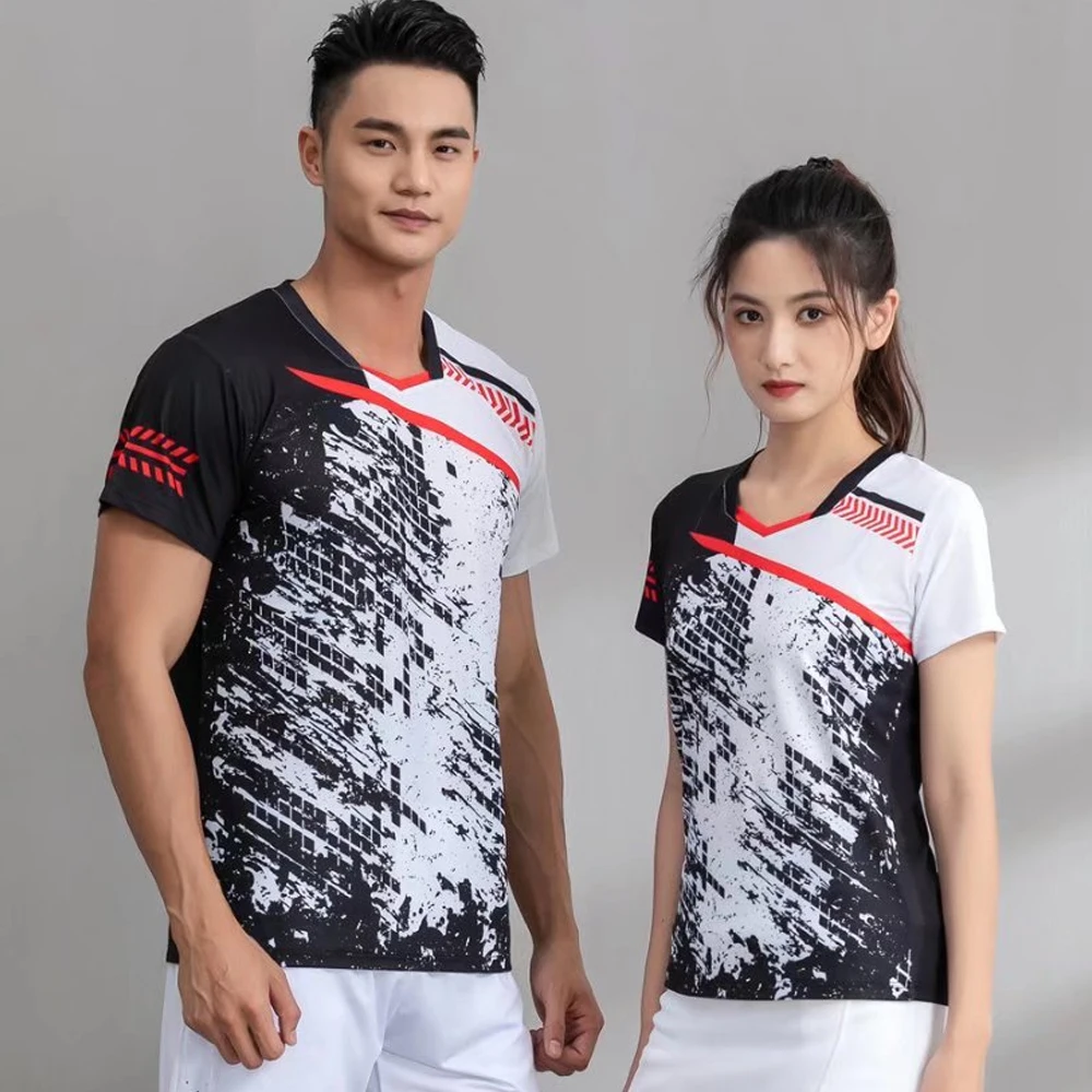 

Quick Drying Table Tennis Clothes for Men Women Short Sleeve Badminton T-shirt Print Tennis Ping Pong Uniform Tops Sportwear