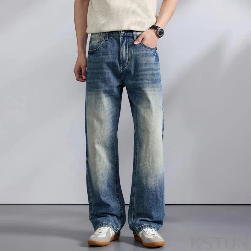 

2026 Spring Men's Wide Leg Jeans Loose Straight Cut Vintage Casual Denim Pants Streetwear High Quality Brand Male Trousers