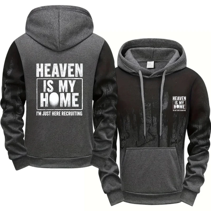 سترة بغطاء للرأس للرجال باللون الرمادي والأسود مطبوعة من Heaven Is My Home I'm Just Here سترة كاجوال من القطن عالي الجودة ملابس الشارع الشهير #1