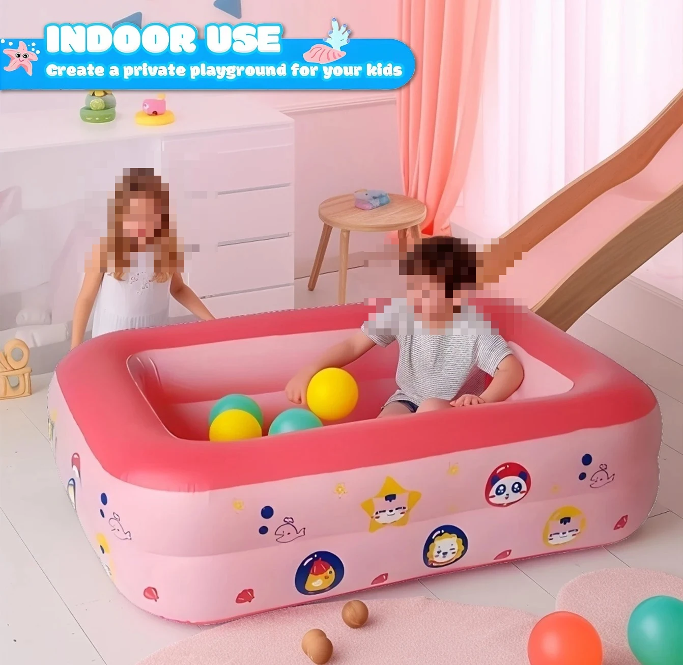 Toddler Inflatable Ball Pit Pool 120cm, Pink Unisex PVC Swimming Pool, Sized 4733.513.8in For Children