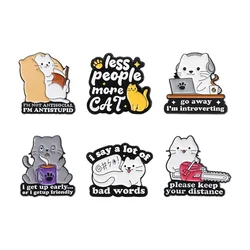 Cartoon Cute Cat Enamel Pin Funny Social Anxiety Brooch Keep Your Distance Go Away I'm Introverting Lapel Badge Jewelry Gifts