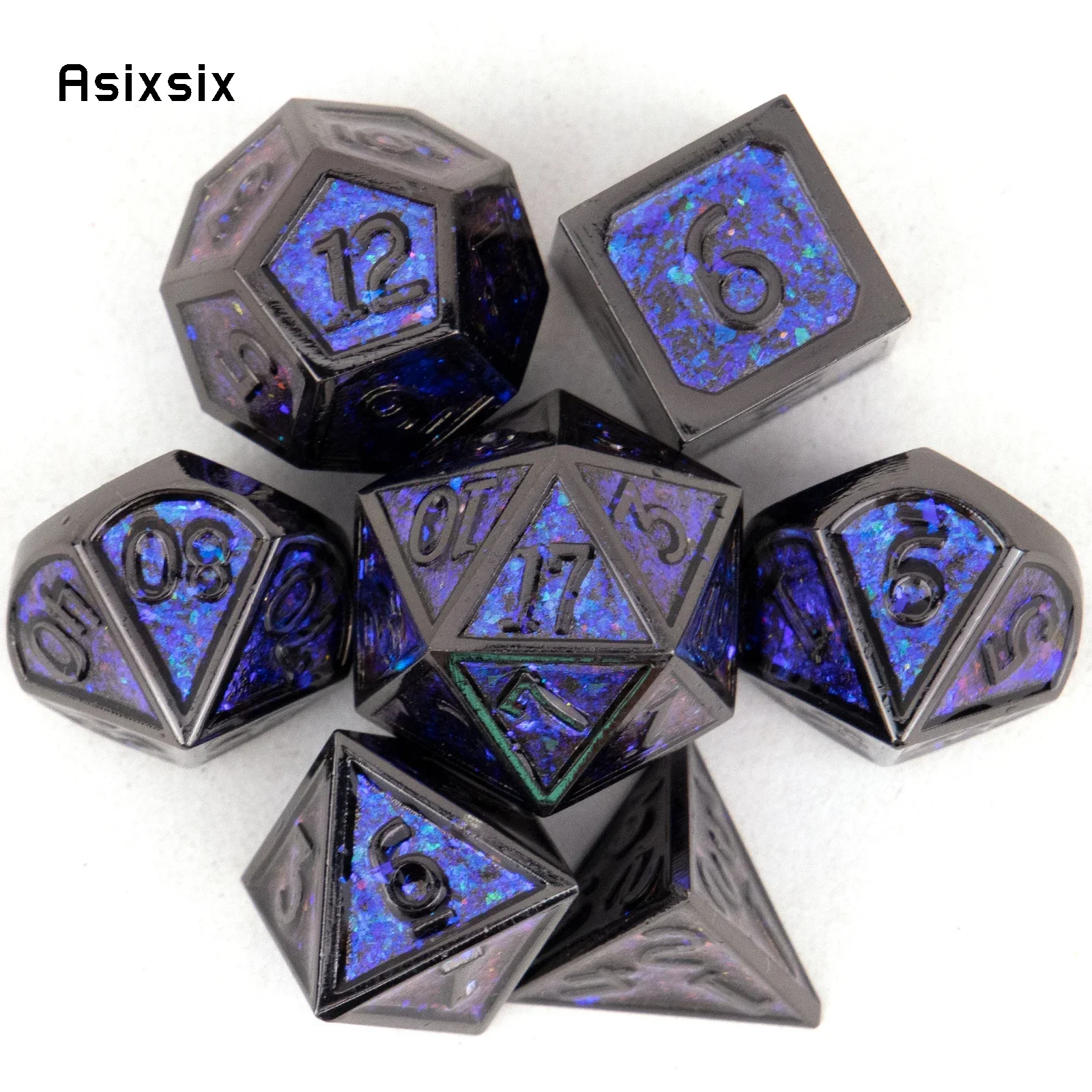 

7 Pcs Black Purple Standard Metal Dice Solid Metal Polyhedral Dice