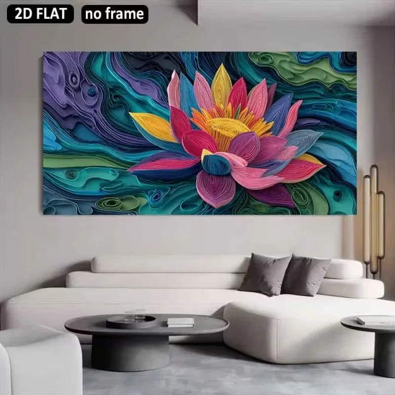 2D Flat, 2D Flat 1pc 39.37X78.47Inch 100X200Cm Unframed Large Canvas Printing Colorful Quilled Lotus Flower Home Decor Canvas Pr