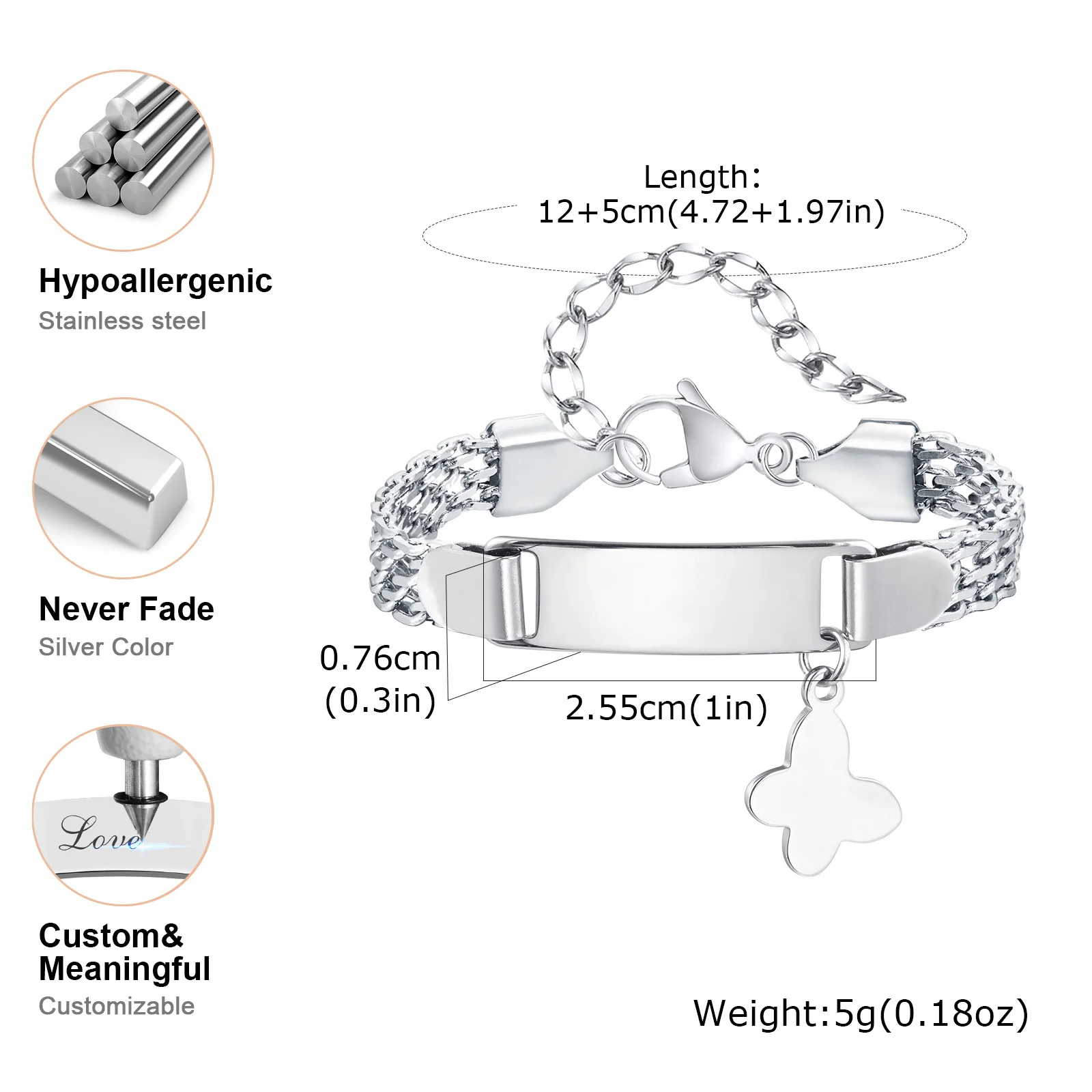 Vnox ฟรีที่กําหนดเองสร้อยข้อมือเด็กสําหรับชายและหญิง, สแตนเลสข้อความป้ายโบว์จี้สายคล้องสร้อยข้อมือเครื่องประดับ