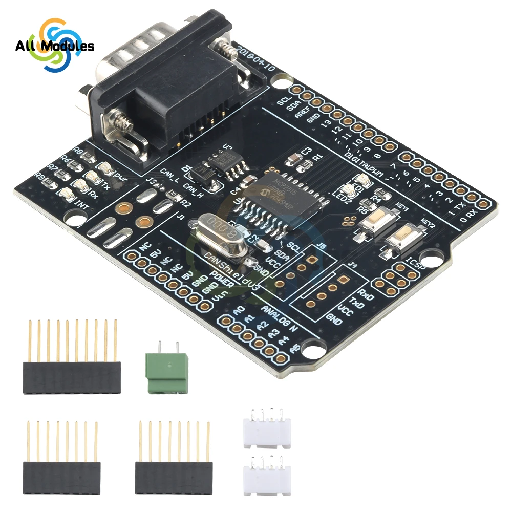 MCP2515 CAN Bus Shield Board Module SUB-D Connector Standard UART IIC SPI LED Indicator Controller CAN 4.8-5.2V for Arduino