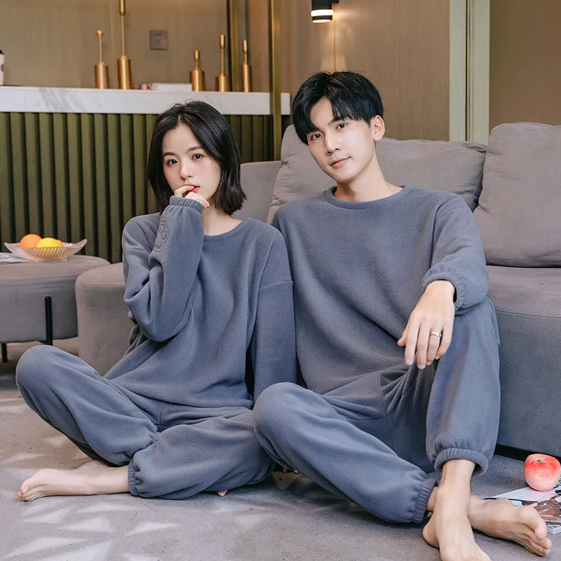 

Couples Sportswear Pajamas Suit Thick Warm Fleece Homewear Winter Lounge Men's Clothing Soft Loose Pyjamas Women Home Clothes