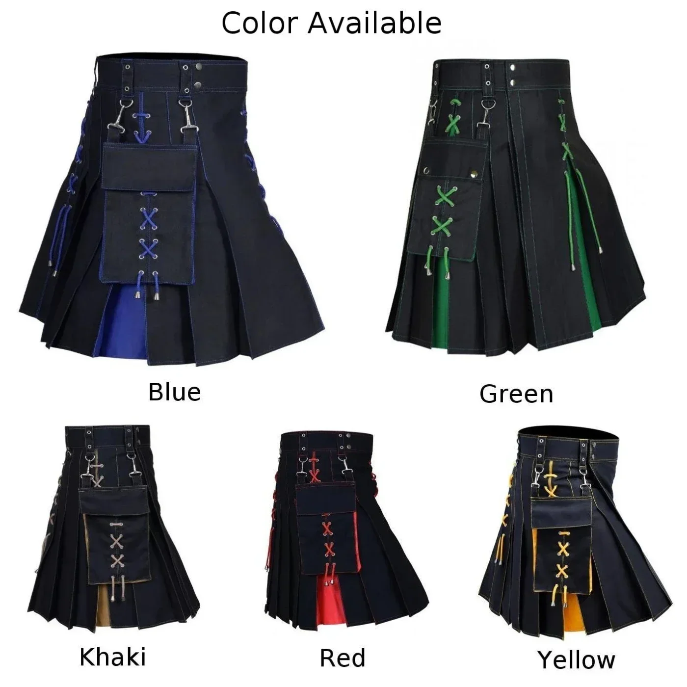 Traditional Scottish Festival Men Kilt  Medieval Skirt with Pocket  Suitable for Spring  Autumn  Winter Seasons