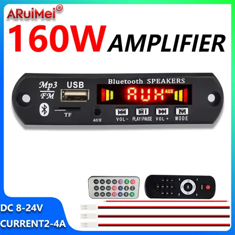 160W Amplifier Bluetooth 5.1 MP3 Decoder Board 2*80W Audio Player 12V DIY MP3 Player Car FM Radio Module TF USB Mic Record Call