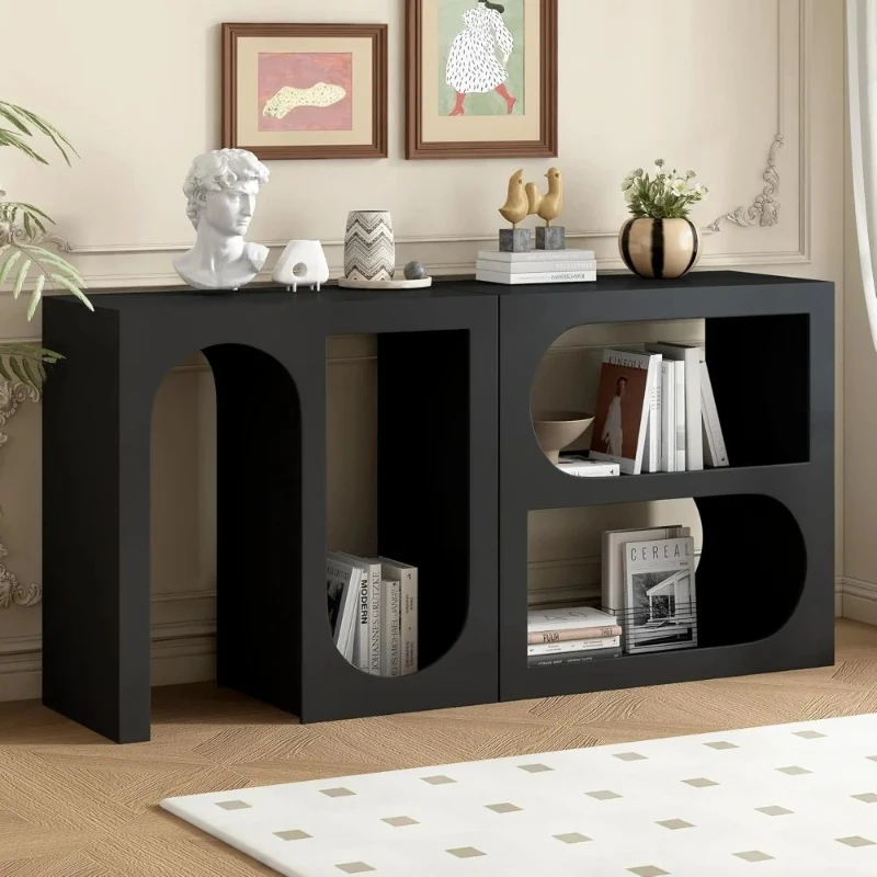 

Modern Entryway Console Table with Open Storage Shelves, Free-Combination Entrance Hallway Foyer Behind Sofa Couch Table