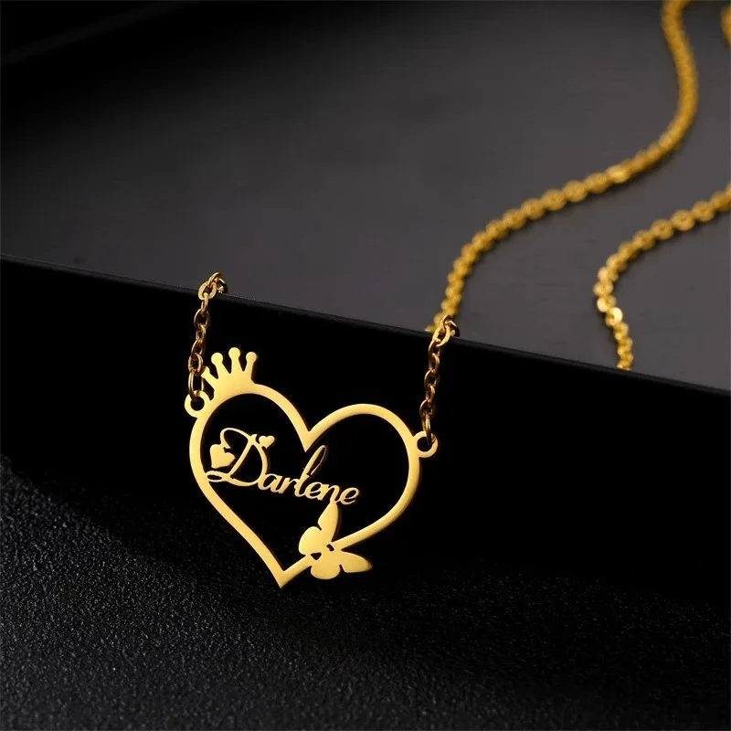 

JesElleCo Personalized Custom Name Heart Pendant Necklaces for Women Stainless Steel Fashion Unisex Link Chain Jewelry Gifts