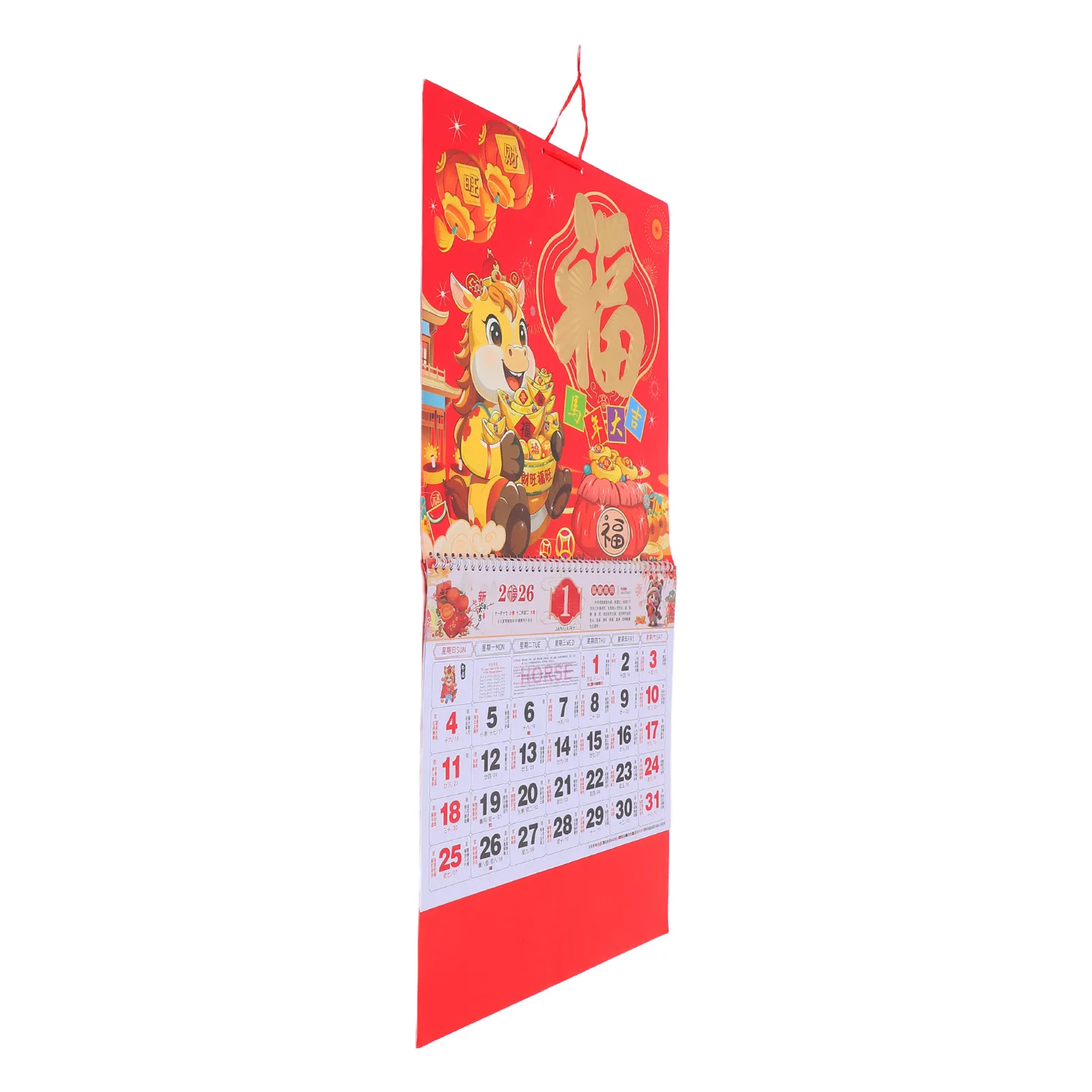 

2026 Horse Calendar Chinese Zodiac Wall Calendar Full Year Lunar New Year Hanging Decor Monthly Fu Symbols Vibrant Color Sturdy