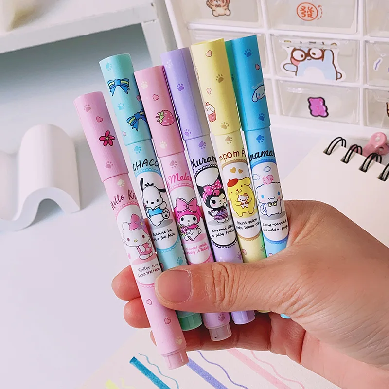 6Pcs Highlighter Pen Set Kawaii Kuromi Color Marker Pen Melody Cinnamoroll Art Fluorescent Markers Pens School Office Stationery