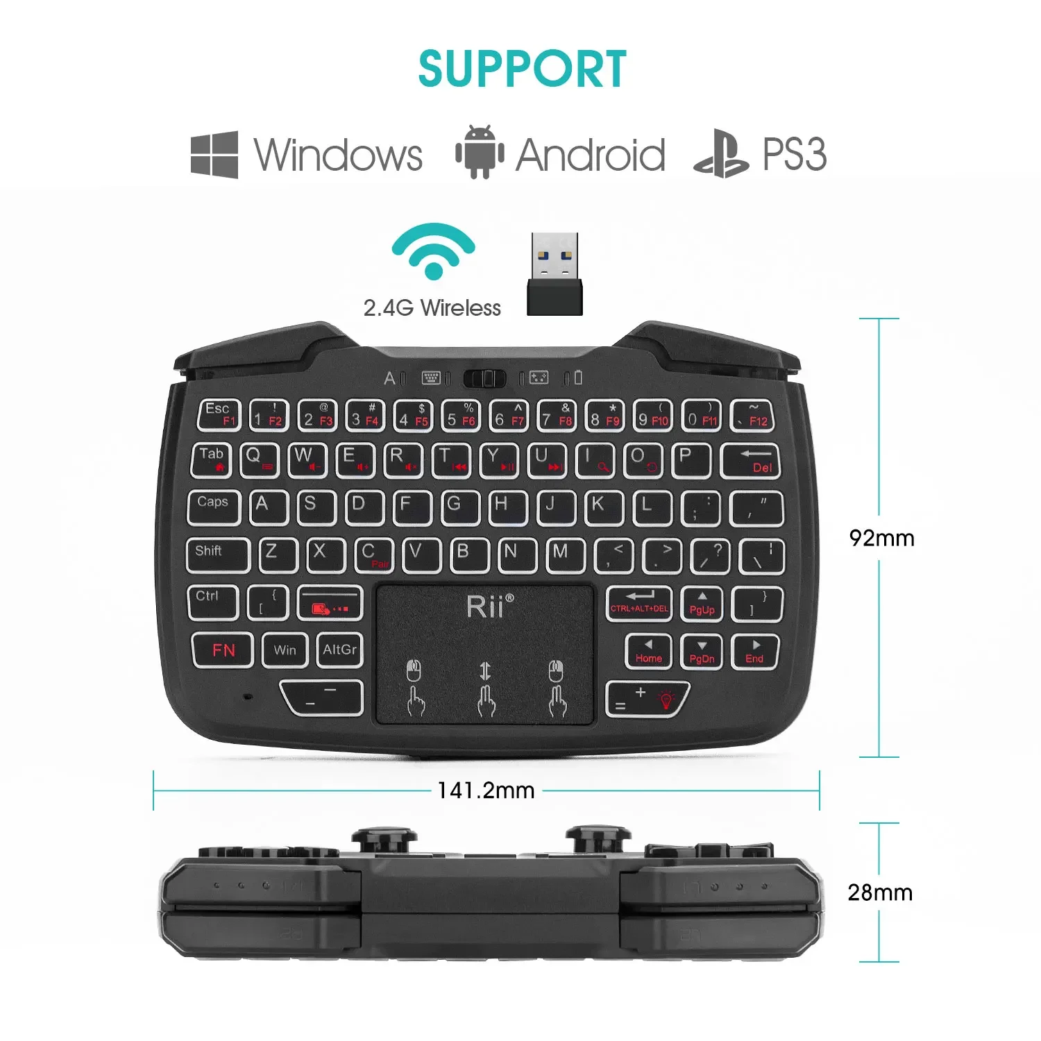 

USB RK707 2.4GHz Wireless Portable Game Controller Keyboard and Mouse Combo Acceleration for PC/Raspberry pi2/Android TV Google