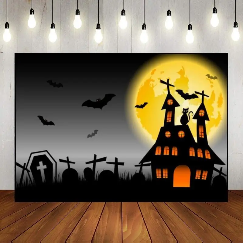 Halloween Background Skull Photo Old Castle Custom Birthday Backdrop Trick or Treat Decoration Banner Baby Shower Goblin Clown