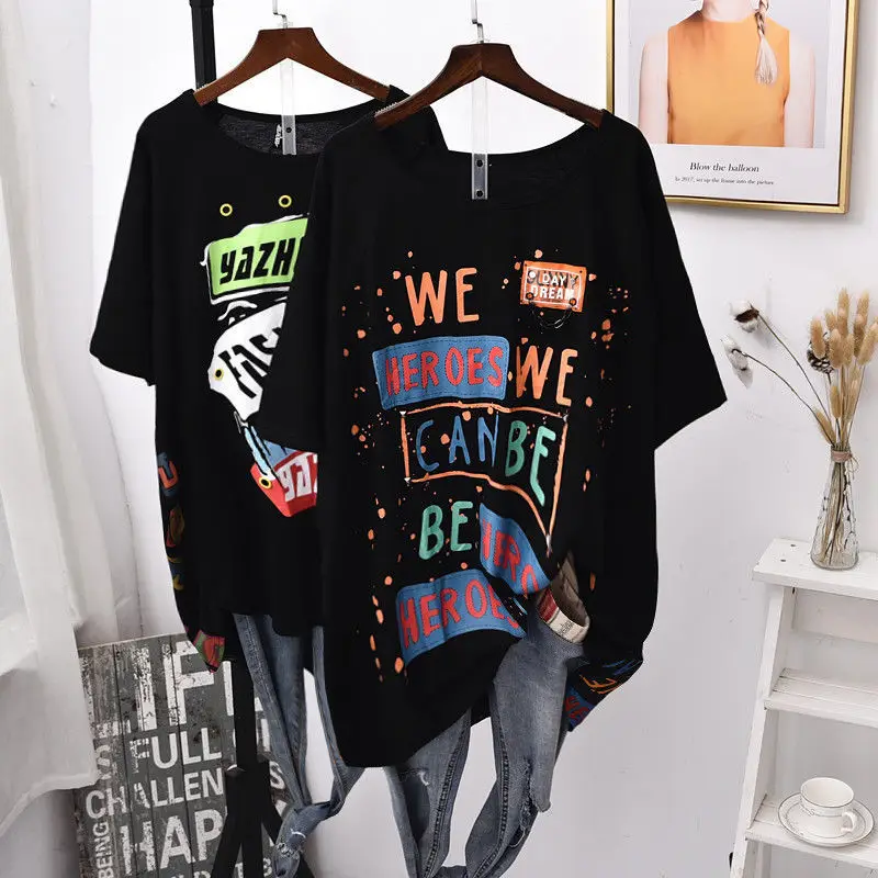 Summer New Letter Printing Loose Pullovers Short Sleeve O-Neck All-match T Shirt Tops Casual Fashion Trend Womne Clothing