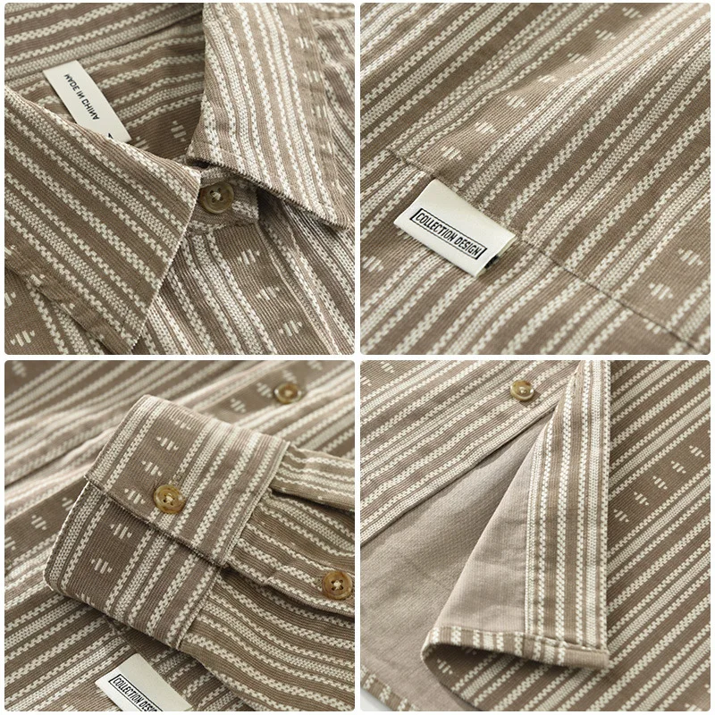 2024 Autumn New Printed Corduroy Cotton Shirts for Men Clothing Casual Loose Long Sleeve Men Shirts CM7278