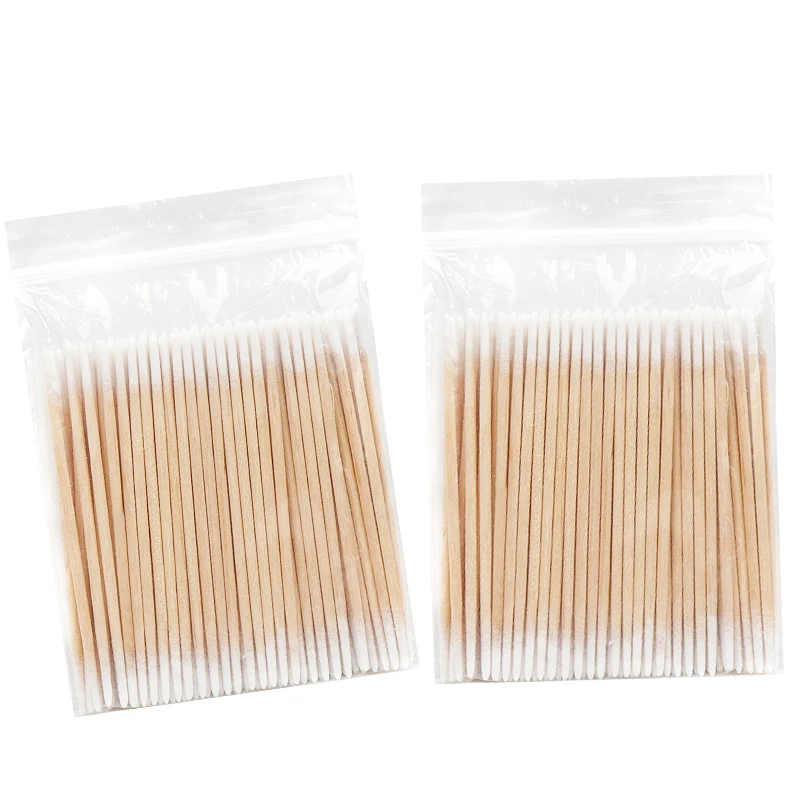 100/300/500Pc 使い捨て超小型綿棒ブラシ糸くずの出ないマイクロウッドメイクブラシまつげエクステンション接着剤除去ツール